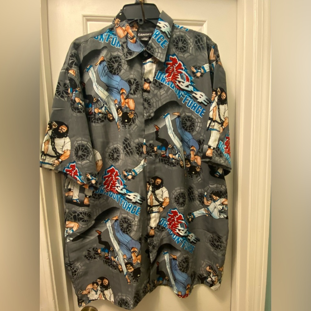 ENC Vintage Dragon Force Colorful Asian 
Loose Fit Graphic button down